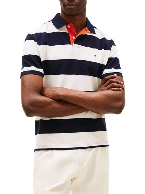 Polo uomo a righe bianco/blu in cotone Tommy Hilfiger | MW0MW390450A5